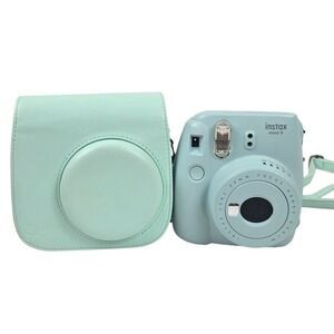 Fujifilm Instax Mini 9 Instant Film Camera Ice Blue with Case and Strap TESTED